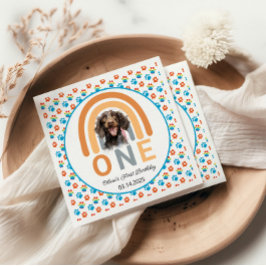愛らしい犬の虹色水彩1歳誕生日パーティー スタンダードカクテルナプキン