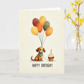 愛らしい犬の誕生日カード カード (黄色い花)