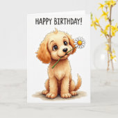 愛らしい犬の誕生日カード カード (黄色い花)