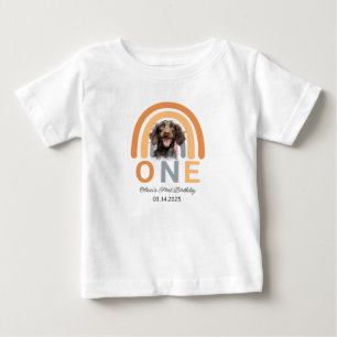 愛らしい犬レインボーウォーターカラー1歳の誕生日パーティー ベビーTシャツ
