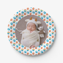 愛らしい犬レインボーウォーターカラー1歳の誕生日パーティー ペーパープレート