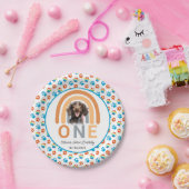 愛らしい犬レインボーウォーターカラー1歳の誕生日パーティー ペーパープレート (パーティー)