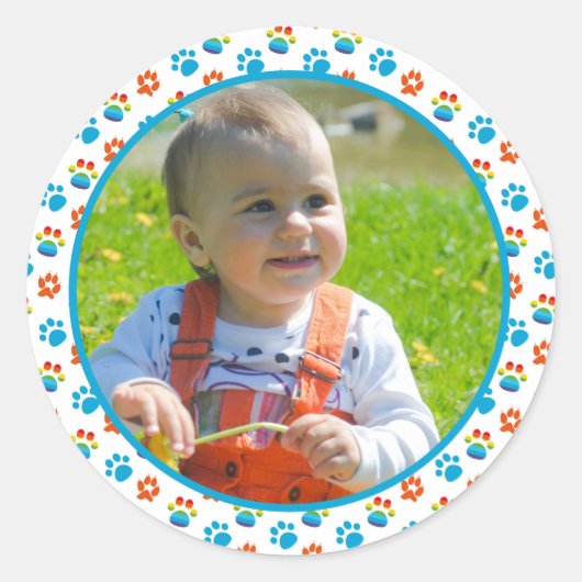 愛らしい犬レインボーウォーターカラー1歳の誕生日パーティー ラウンドシール (正面)