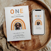 愛らしい犬レインボーウォーターカラー1歳の誕生日パーティー 招待状