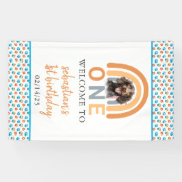 愛らしい犬レインボーウォーターカラー1歳の誕生日パーティー 横断幕