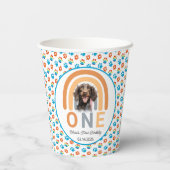 愛らしい犬レインボーウォーターカラー1歳の誕生日パーティー 紙コップ (裏面)