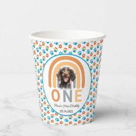 愛らしい犬レインボーウォーターカラー1歳の誕生日パーティー 紙コップ