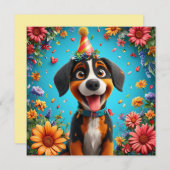 愛らしい犬祝の誕生日パーティー 招待状 (正面/裏面)