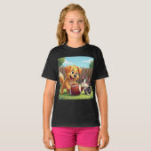 愛らしい犬遊と猫とサッカー Tシャツ (正面フル)