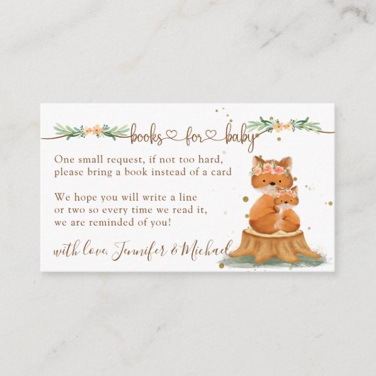 愛らしい狐の赤ちゃんのための本のカード エンクロージャーカード (正面)