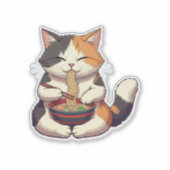 愛らしい猫がラーメンを楽しむ シール (正面)