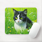 愛らしい猫が野原に座るデイジー マウスパッド (マウス)