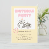 愛らしい猫とケーキの誕生日招待状 招待状 (スタンド正面)