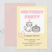 愛らしい猫とケーキの誕生日招待状 招待状 (正面/裏面)