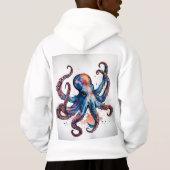 愛らしい猫とタコのグラフィックフード付きスウェットシャツ (裏面)