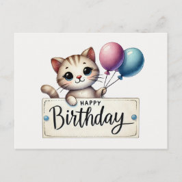 愛らしい猫とバルーン誕生日カード ポストカード