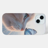 愛らしい猫とブルーバタフライ – かわいい動物好き Case-Mate iPhoneケース (裏面 (横))