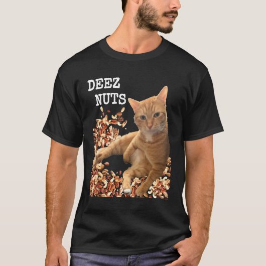 愛らしい猫とミックスナッツのDeez Nutsジョーク Tシャツ (正面)