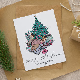 愛らしい猫と犬のツリーペットラバークリスマス フラット シーズンカード