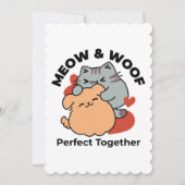 愛らしい猫と犬のハグ – ニャー&ウォフデザイン サンキューカード (正面)