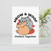 愛らしい猫と犬のハグ – ニャー&ウォフデザイン サンキューカード (スタンド正面)