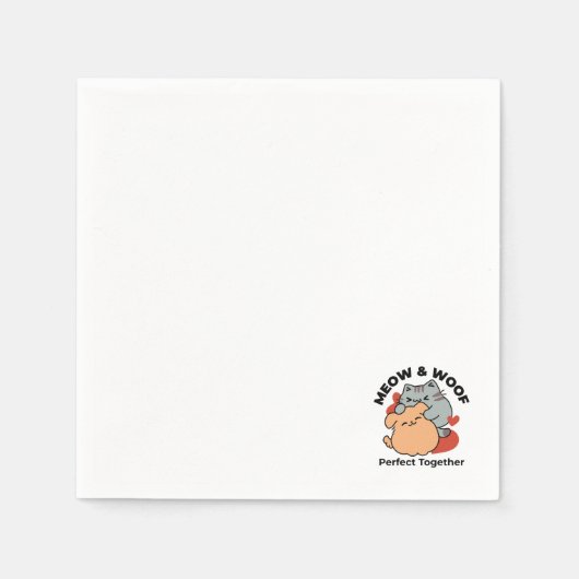 愛らしい猫と犬のハグ – ニャー&ウォフデザイン スタンダードカクテルナプキン (正面)