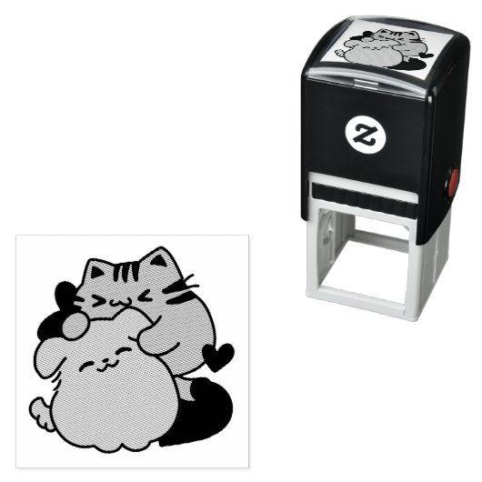 愛らしい猫と犬のハグ – ニャー&ウォフデザイン セルフインキングスタンプ (インサイチュ)