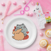 愛らしい猫と犬のハグ – ニャー&ウォフデザイン ペーパープレート (パーティー)