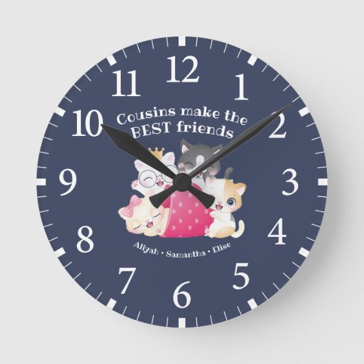愛らしい猫のいとこ最高のが友達カスタム ラウンド壁時計 (正面)