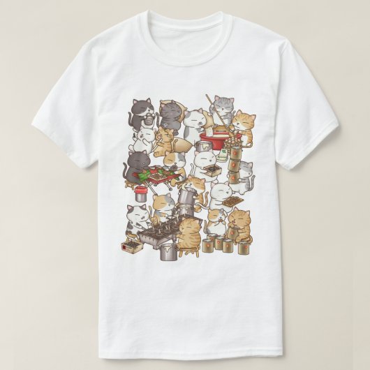 愛らしい猫のカピット煎餅作り Tシャツ (デザイン正面)