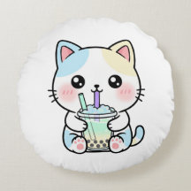 愛らしい猫のドリンクデザインのスロー枕