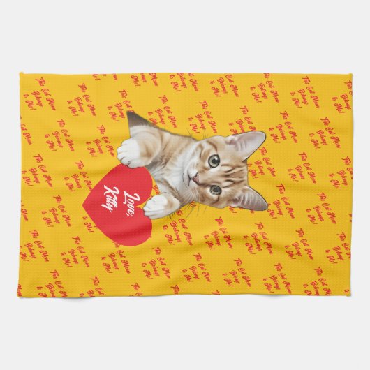 愛らしい猫のハート キッチンタオル (横)