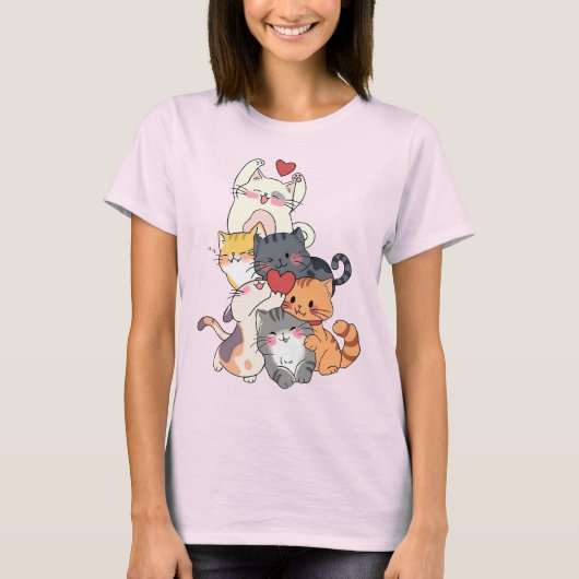 愛らしい猫の山 – 抱き合うかわいい子猫たち Tシャツ (正面)