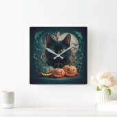 愛らしい猫の日ハロウィーンお祝いデザイン スクエア壁時計 (ホーム)