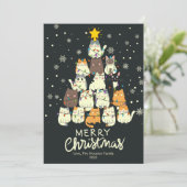愛らしい猫の木のペットラバークリスマス フラット シーズンカード (スタンド正面)