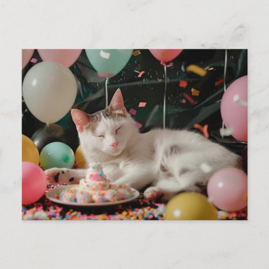 愛らしい猫の誕生日お祝いデザイン ポストカード (正面)
