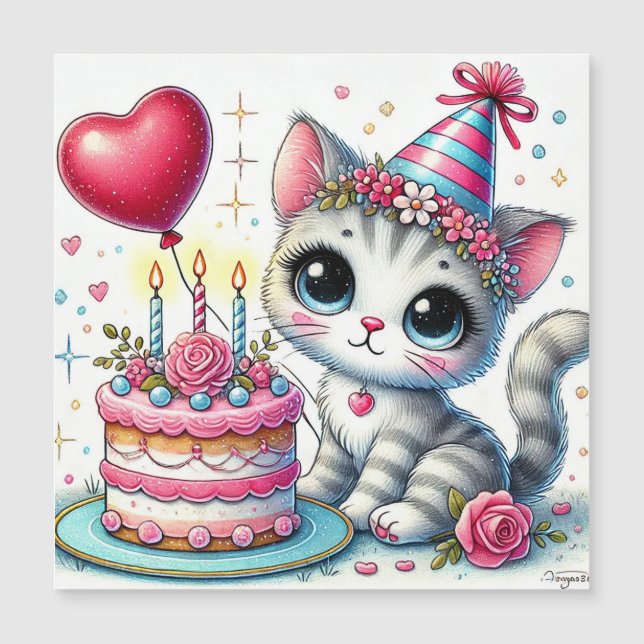 愛らしい猫の誕生日ケーキ祝い (正面)