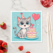 愛らしい猫の誕生日ケーキ祝い スタンダードランチョンナプキン (インサイチュ)
