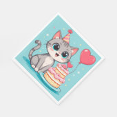 愛らしい猫の誕生日ケーキ祝い スタンダードランチョンナプキン (角)