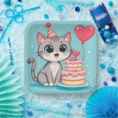 愛らしい猫の誕生日ケーキ祝い ペーパープレート (パーティー)