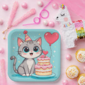 愛らしい猫の誕生日ケーキ祝い ペーパープレート (パーティー)