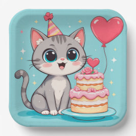 愛らしい猫の誕生日ケーキ祝い ペーパープレート