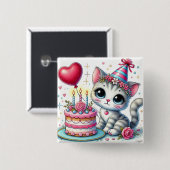 愛らしい猫の誕生日ケーキ祝い 缶バッジ (正面&裏面)