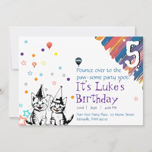 愛らしい猫の誕生日招待状 招待状 (正面)
