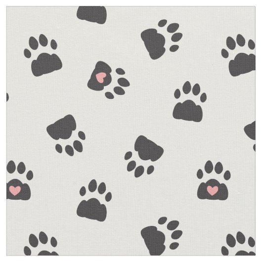 愛らしい猫の足跡黒ピンクの白い模様 ファブリック (クローズアップ)