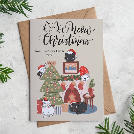 愛らしい猫の部屋 ペット愛好家のクリスマス フラットカード シーズンカード