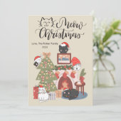愛らしい猫の部屋 ペット愛好家のクリスマス フラットカード シーズンカード (スタンド正面)