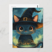 愛らしい猫の魔女 ポストカード (正面/裏面)