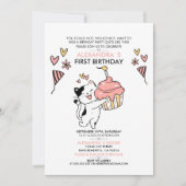 愛らしい猫をテーマにしたファースト・ガール誕生日 招待状 (正面)