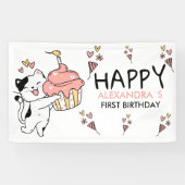 愛らしい猫をテーマにしたファースト・ガール誕生日 横断幕 (横)